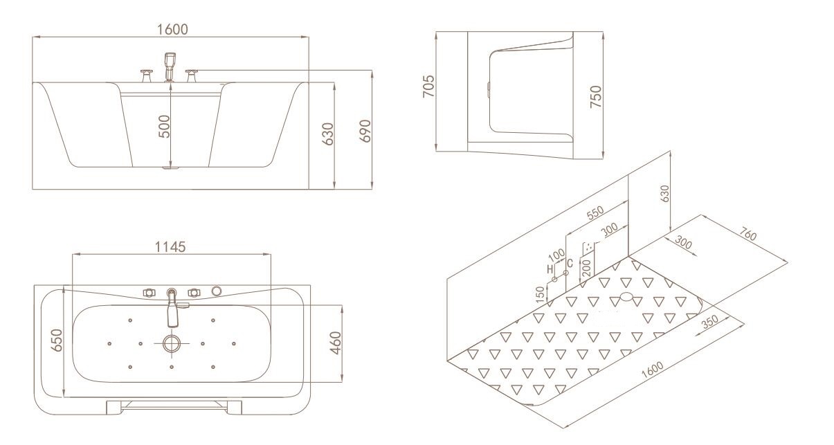 bản vẽ bồn tắm Daros HT-6103