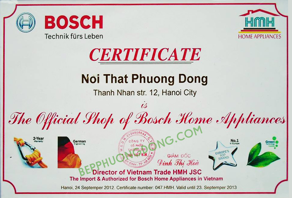 Chứng nhận đại lý phân phối Bosch