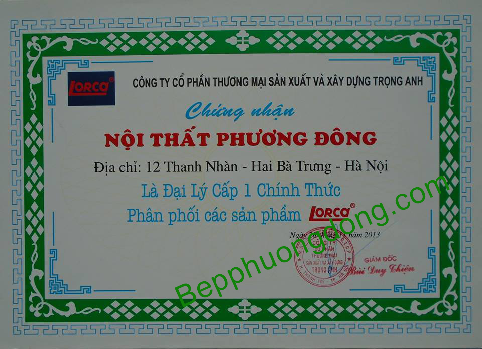 Chứng nhận đại lý cấp 1 lorca