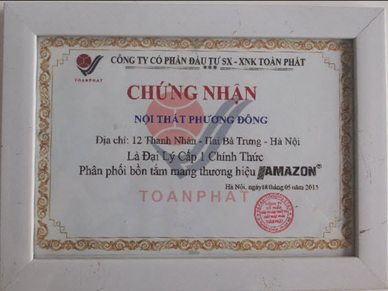chứng nhận đại lý bồn tắm amazon