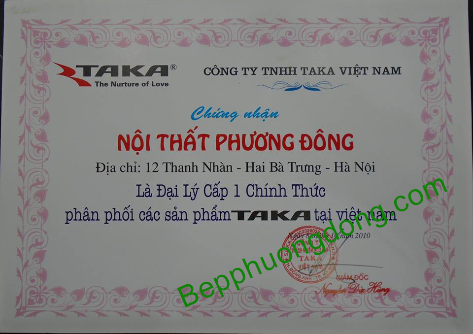 chứng nhận đại lý taka