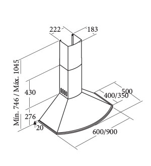 Kích thước máy hút mùi Cata Clasicca WH-60
